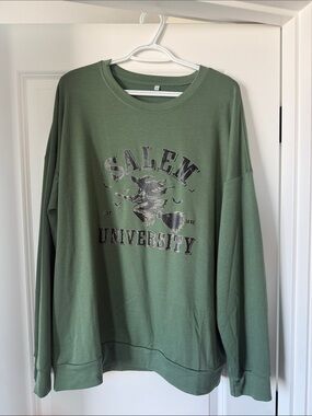 Salem University Fall Halloween Olive Green Crewneck Sweatshirt Womens Size XL
